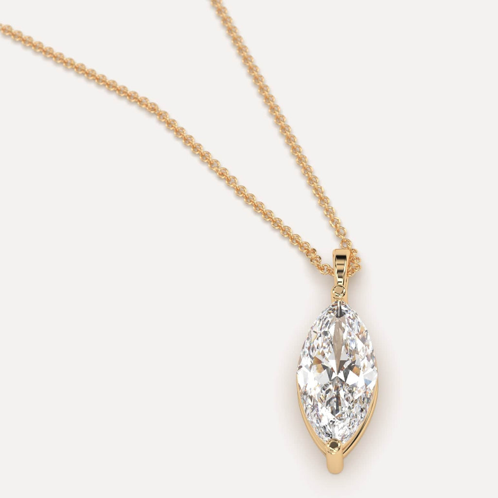 Simple Diamond Pendant Necklace With Marquise Natural Diamond In Yellow Gold