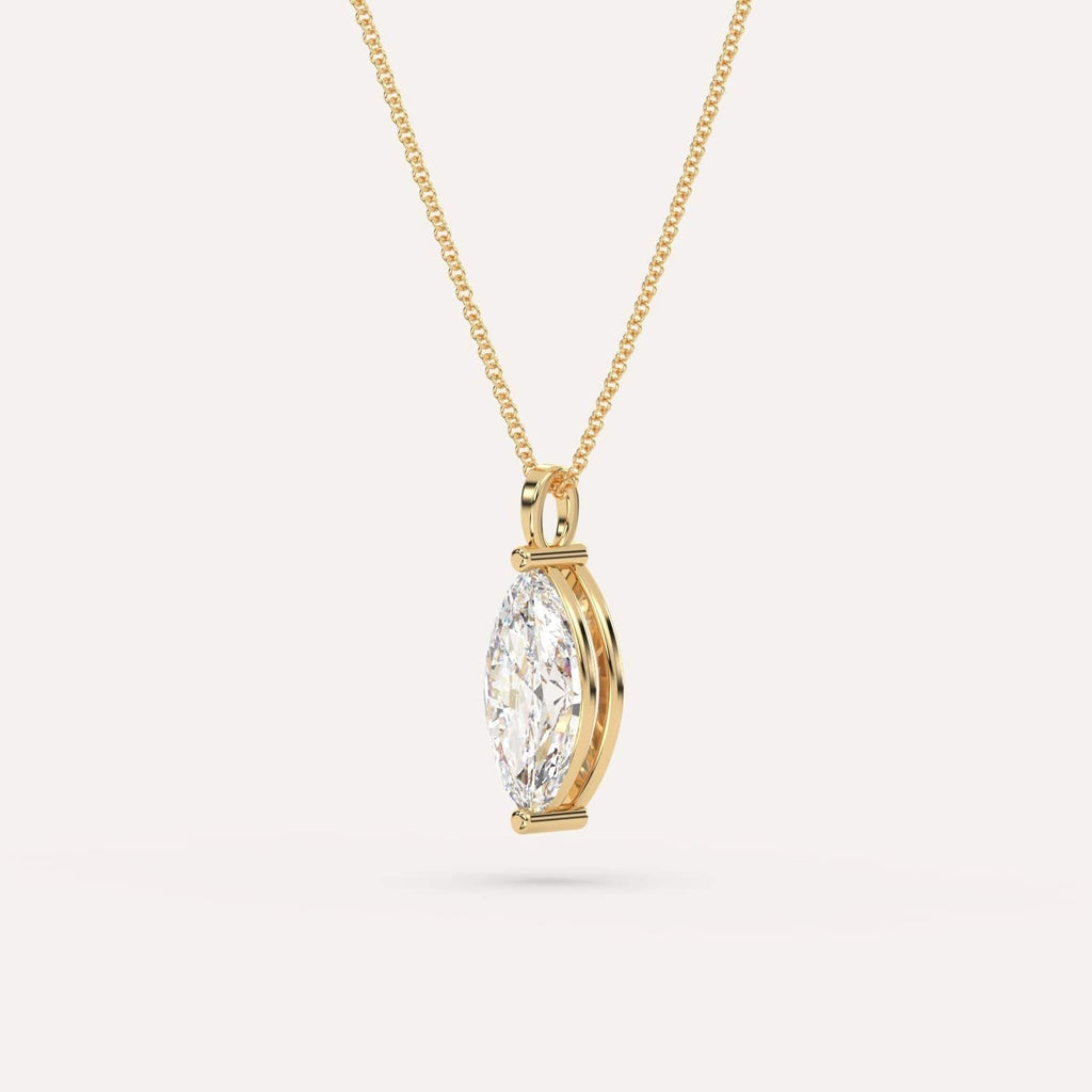 Yellow Gold Pendant Diamond Necklace With 2 Carat Marquise Diamond