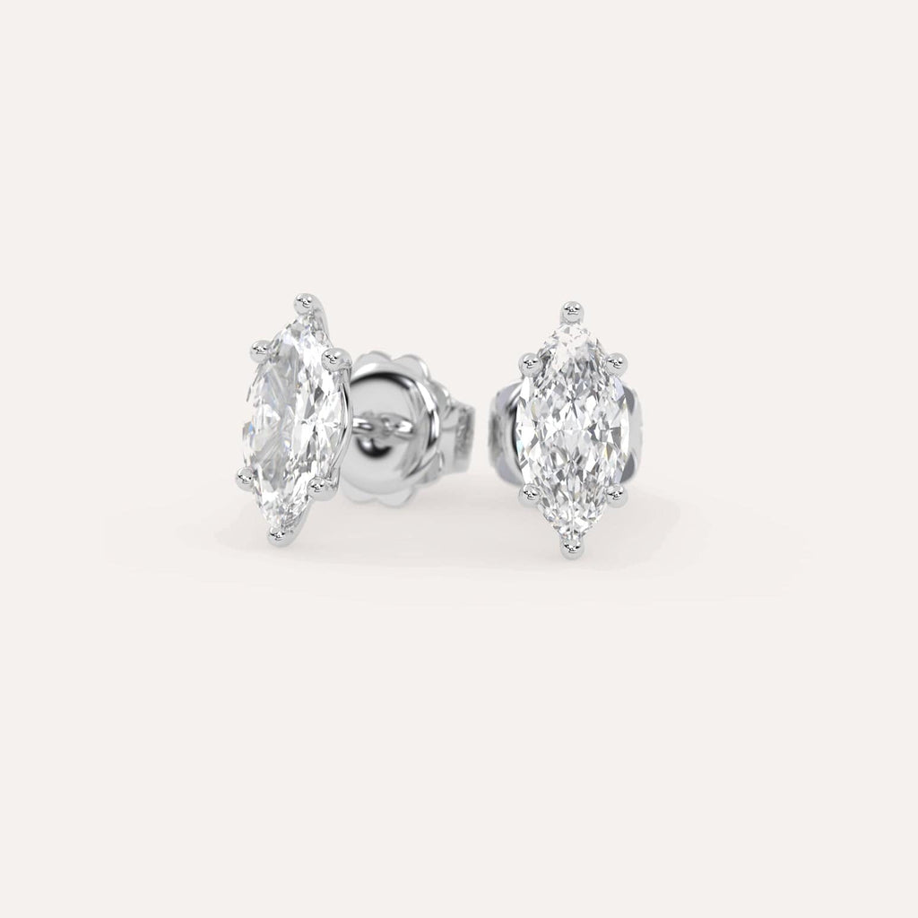 2 carat Marquise Diamond Stud Earrings, Lab Diamonds White Gold