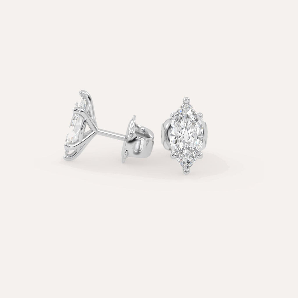 2 carat Butterfly Push Back Diamond Studs in white Gold