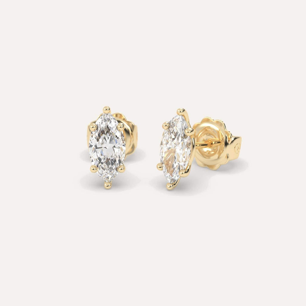 2 Carat Yellow Gold Diamond Stud Earrings For Women