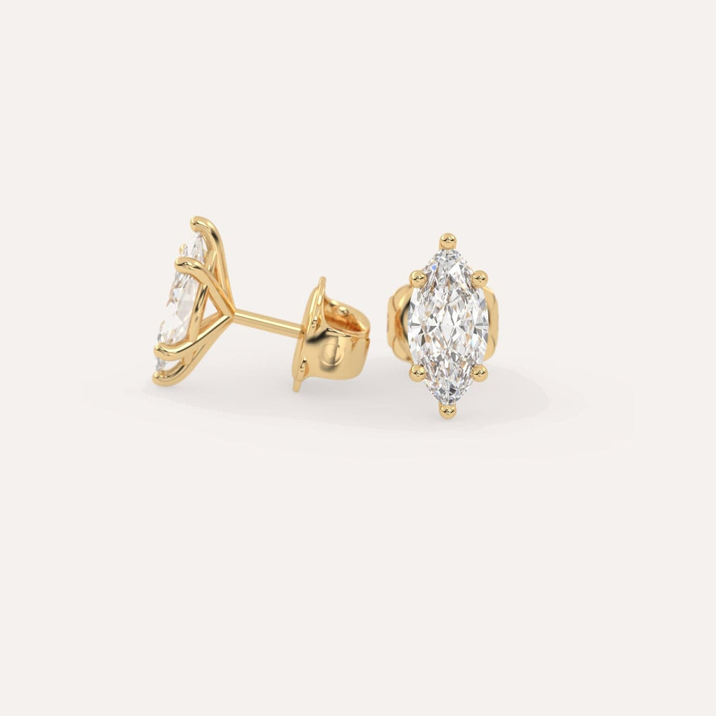 2 carat Butterfly Push Back Diamond Studs in yellow Gold