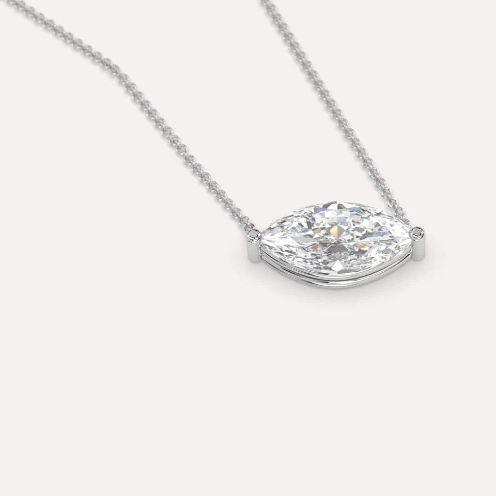 Simple Diamond Floating Necklace With Marquise Lab Diamond In White Gold