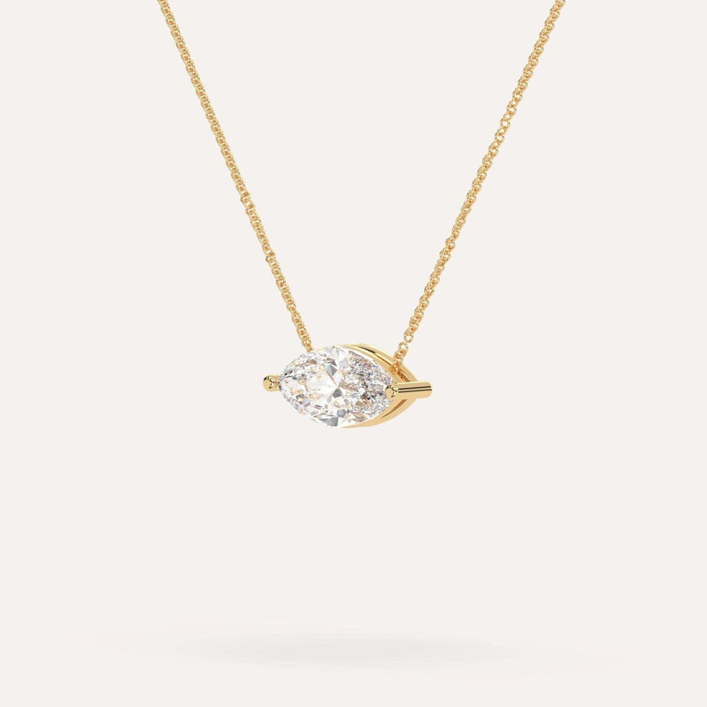 Yellow Gold Floating Diamond Necklace With 2 Carat Marquise Diamond