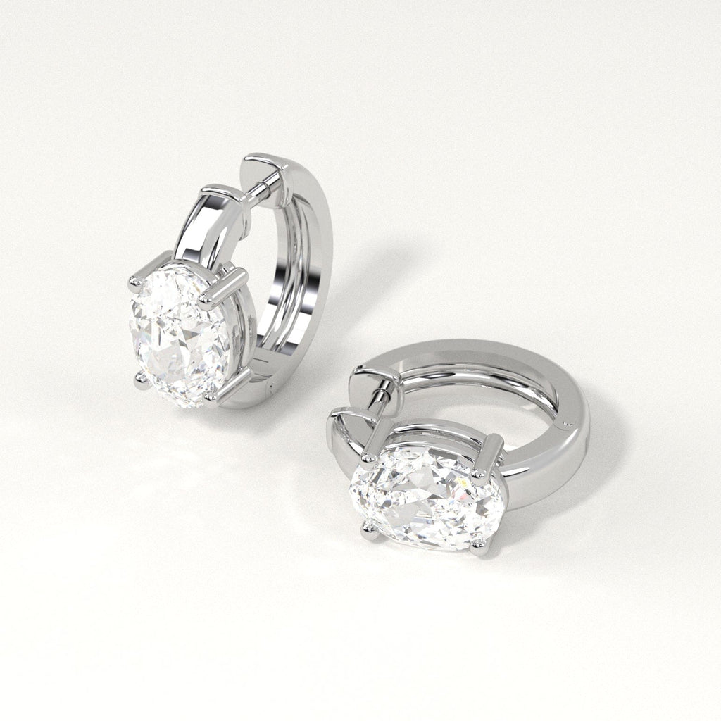 2 carat oval Diamond Huggie Hoop Earrings in white Gold