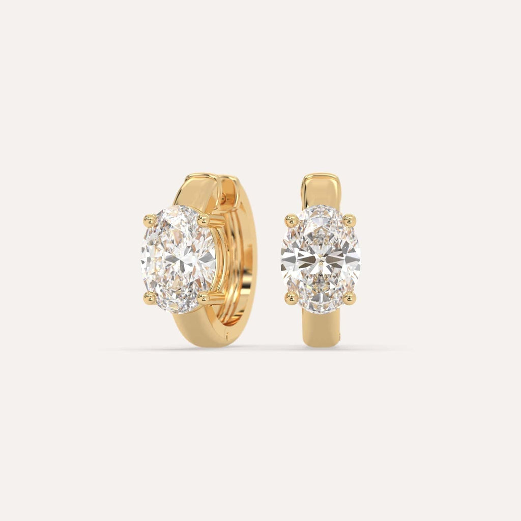 2 carat Oval Natural Diamond Hoop Earrings in Yellow Gold