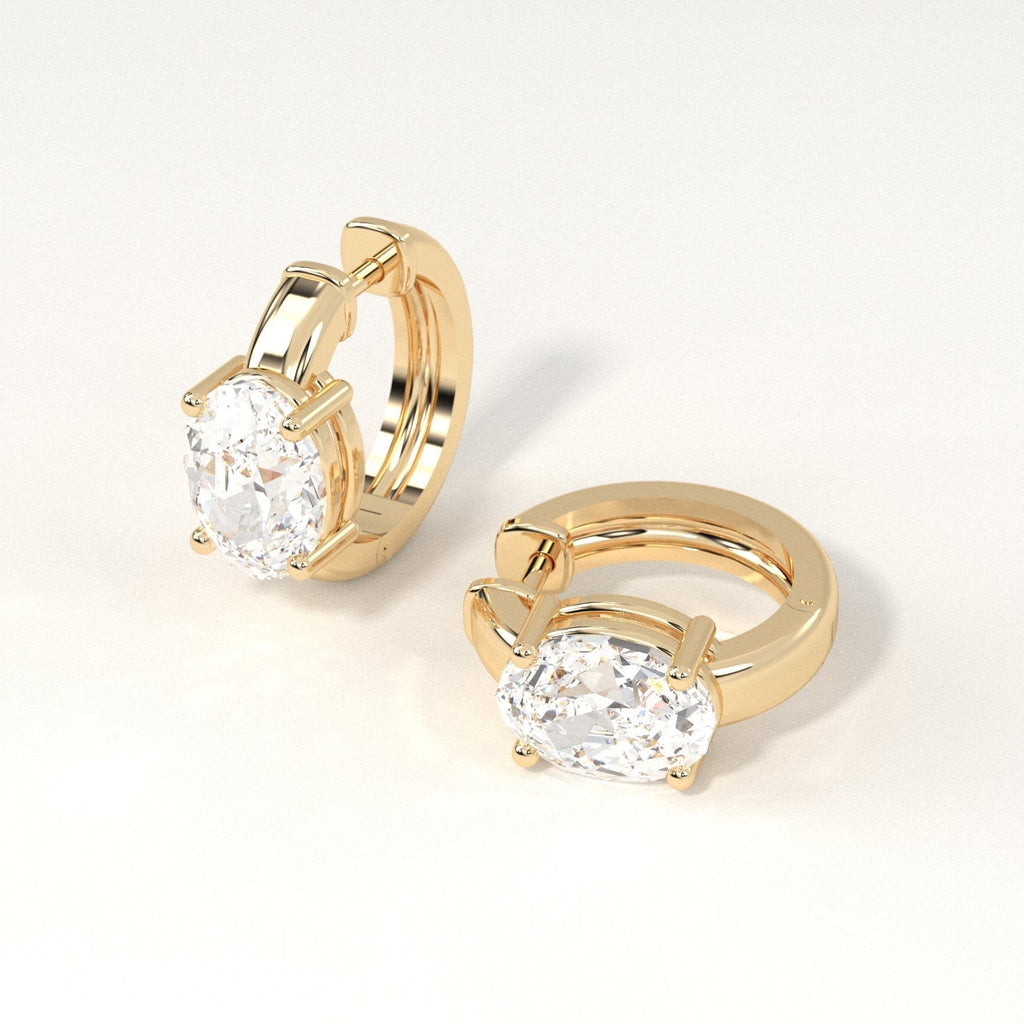 2 carat oval Diamond Huggie Hoop Earrings in yellow Gold