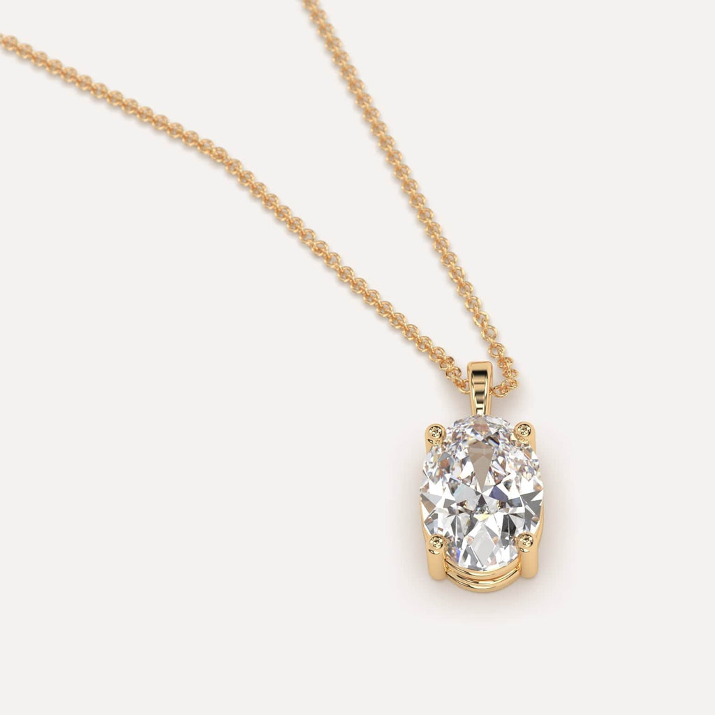 Simple Diamond Pendant Necklace With Oval Lab Diamond In Yellow Gold