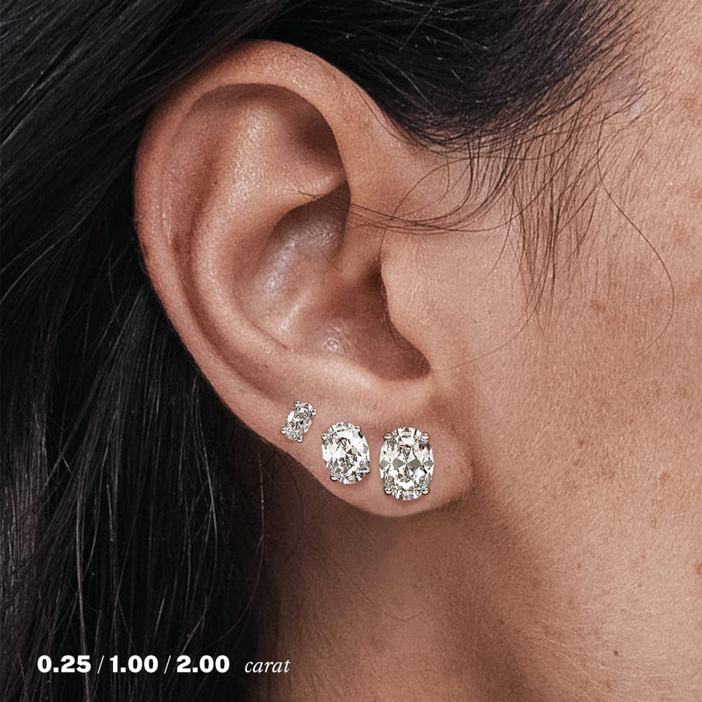 14K White Gold Oval Diamond Stud Earrings