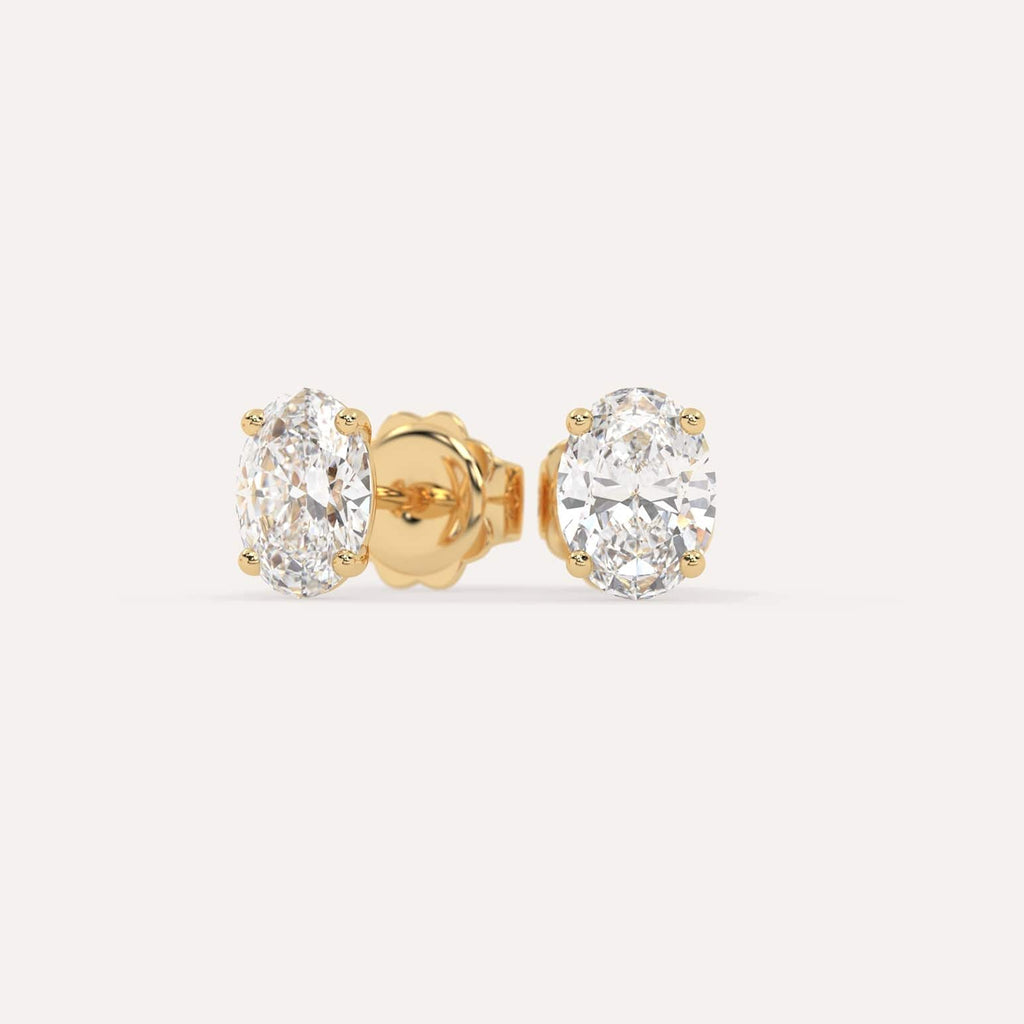 2 carat Oval Diamond Stud Earrings, Natural Diamonds Yellow Gold