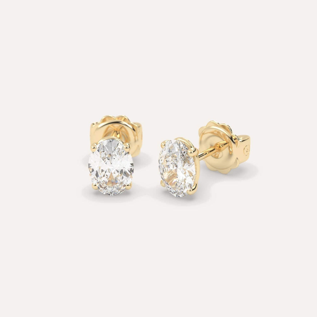 2 Carat Yellow Gold Diamond Stud Earrings For Women