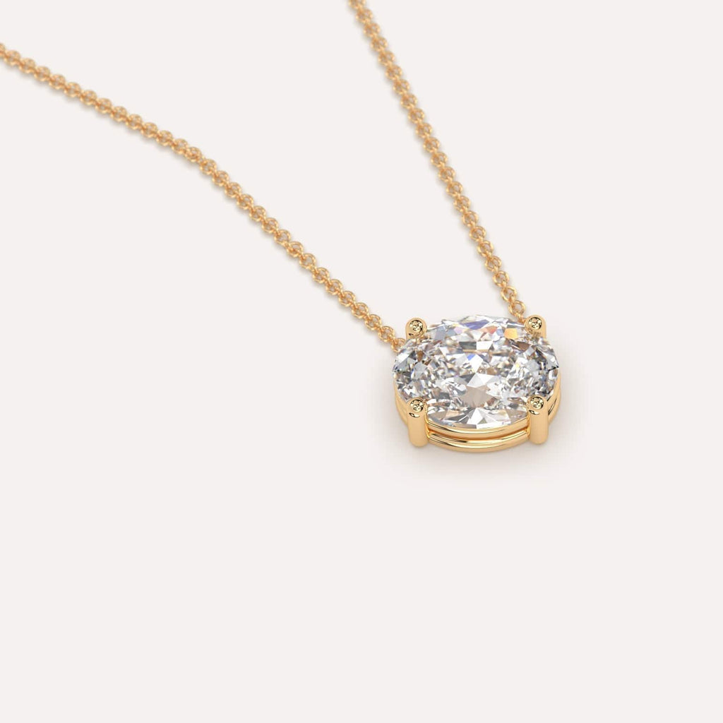 Simple Diamond Floating Necklace With Oval Lab Diamond In Yellow Gold