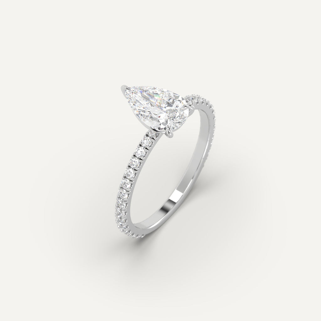 2 Carat Engagement Ring Pear Cut Diamond In 14K White Gold