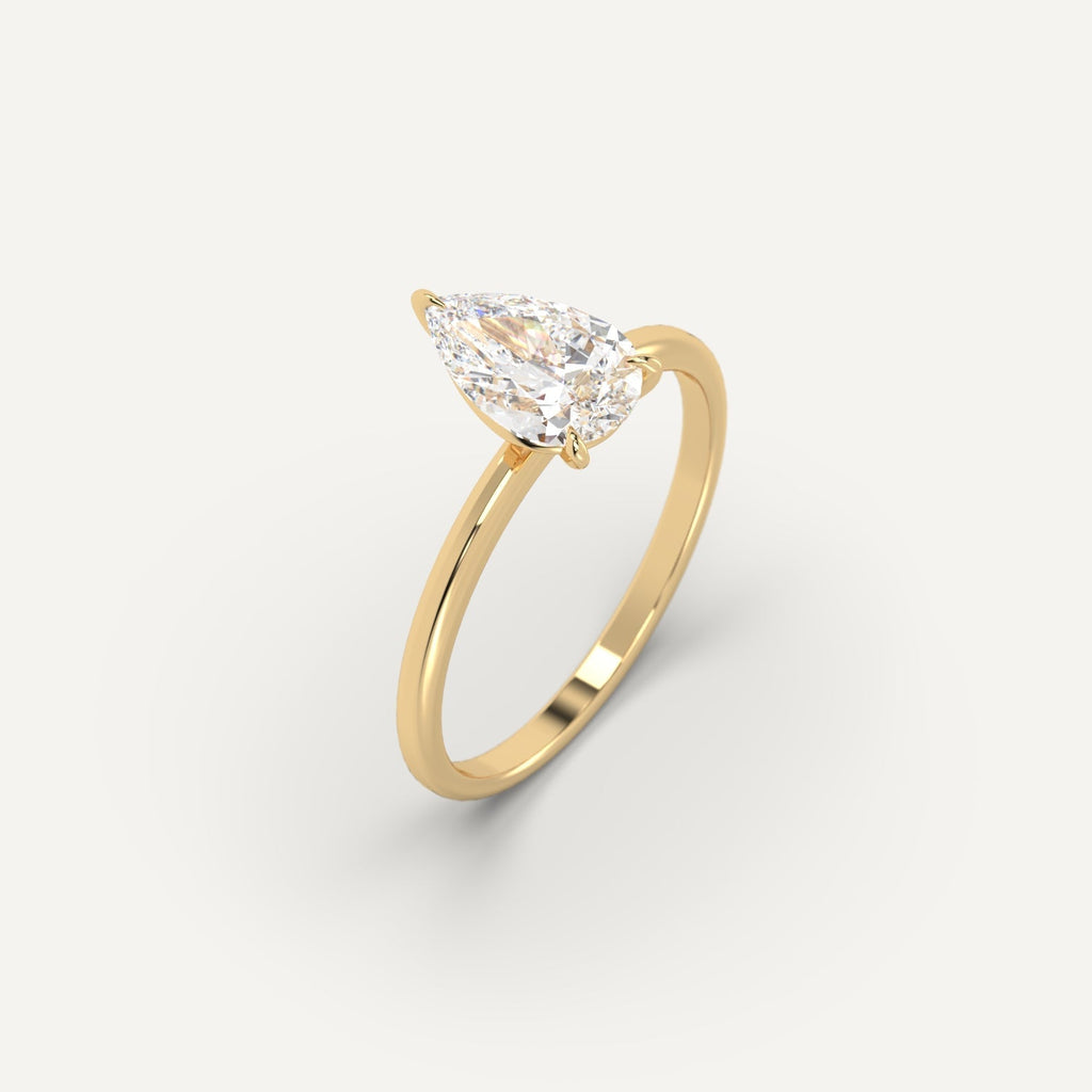 2 Carat Engagement Ring Pear Cut Diamond In 14K Yellow Gold