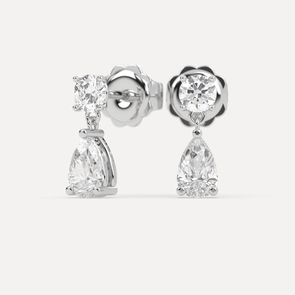 2 carat Pear Natural Diamond Drop Earrings in White Gold