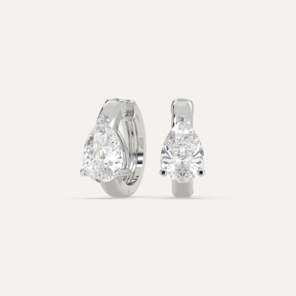 2 carat Pear Natural Diamond Hoop Earrings in White Gold