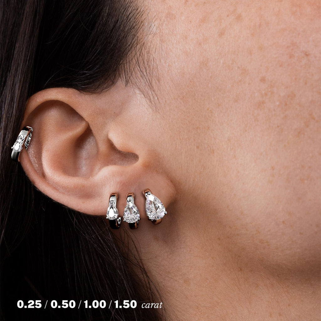 14K White Gold Pear Diamond Hoop Earrings