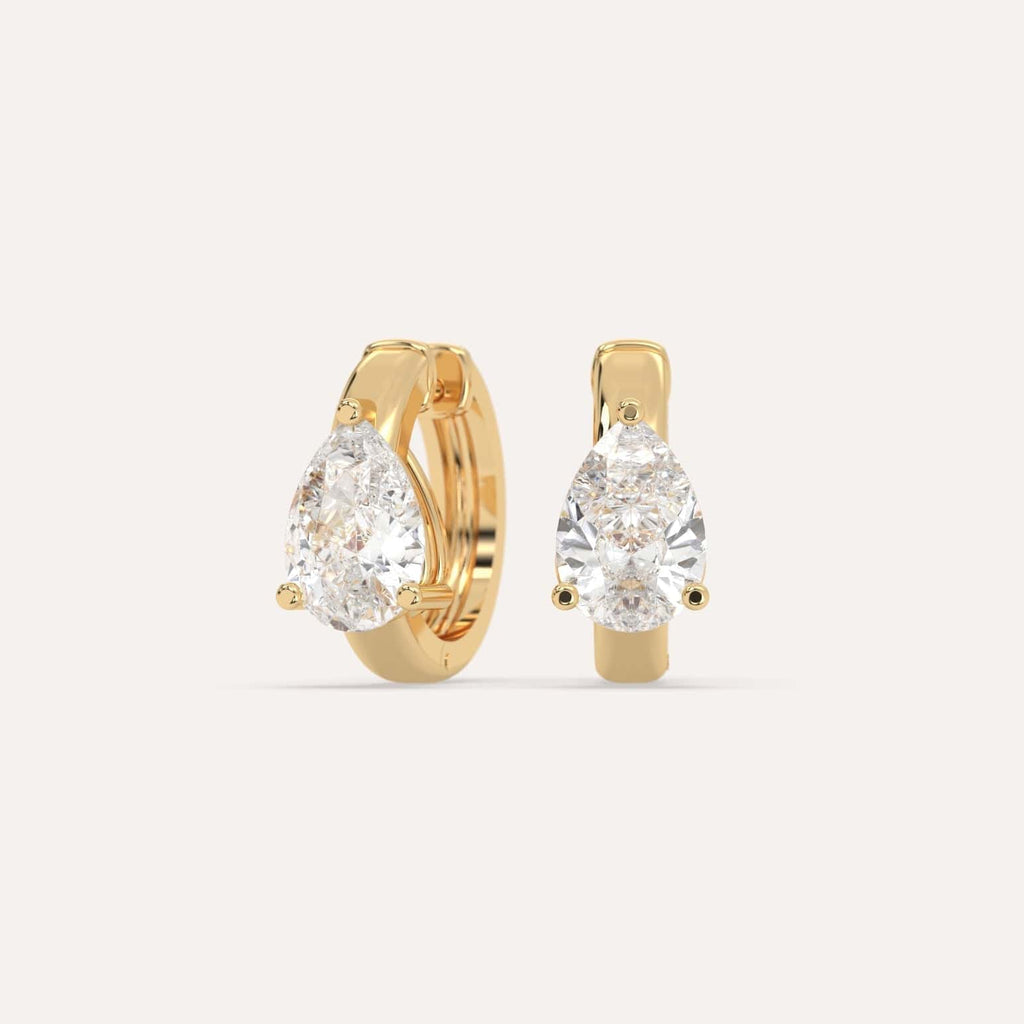 2 carat Pear Natural Diamond Hoop Earrings in Yellow Gold