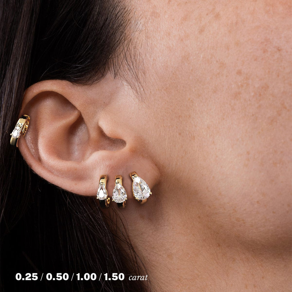 14K Yellow Gold Pear Diamond Hoop Earrings