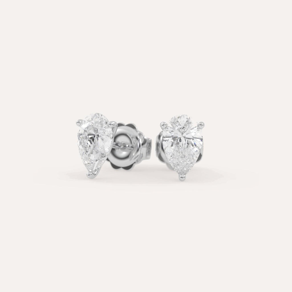 2 carat Pear Diamond Stud Earrings, Lab Diamonds White Gold