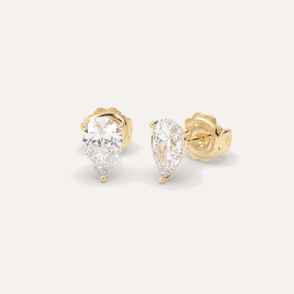 2 Carat Yellow Gold Diamond Stud Earrings For Women