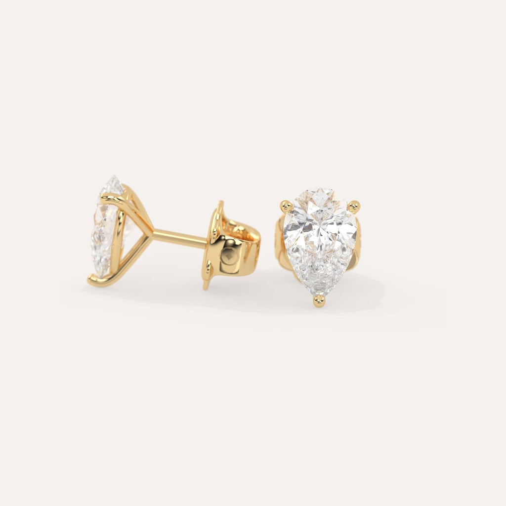 2 carat Butterfly Push Back Diamond Studs in yellow Gold