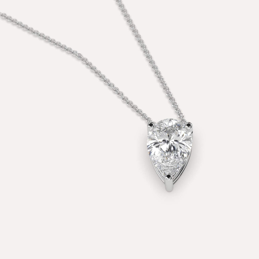 Simple Diamond Floating Necklace With Pear Natural Diamond In White Gold