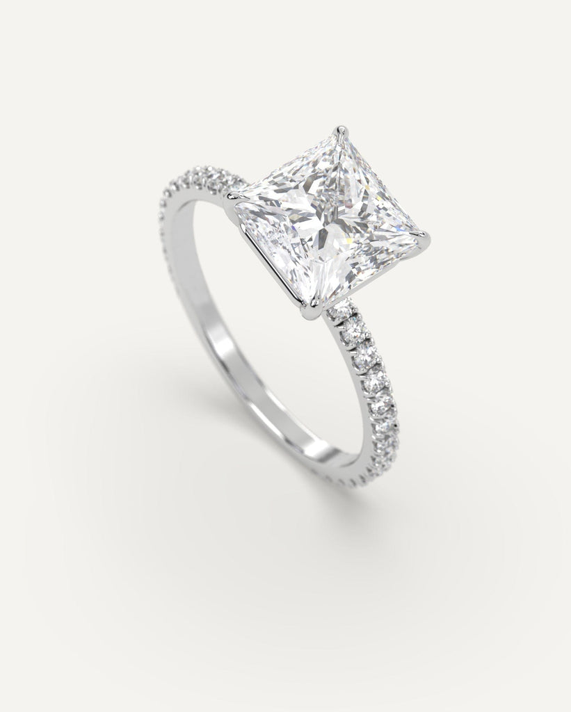 Pave Princess Cut Engagement Ring 2 Carat Diamond