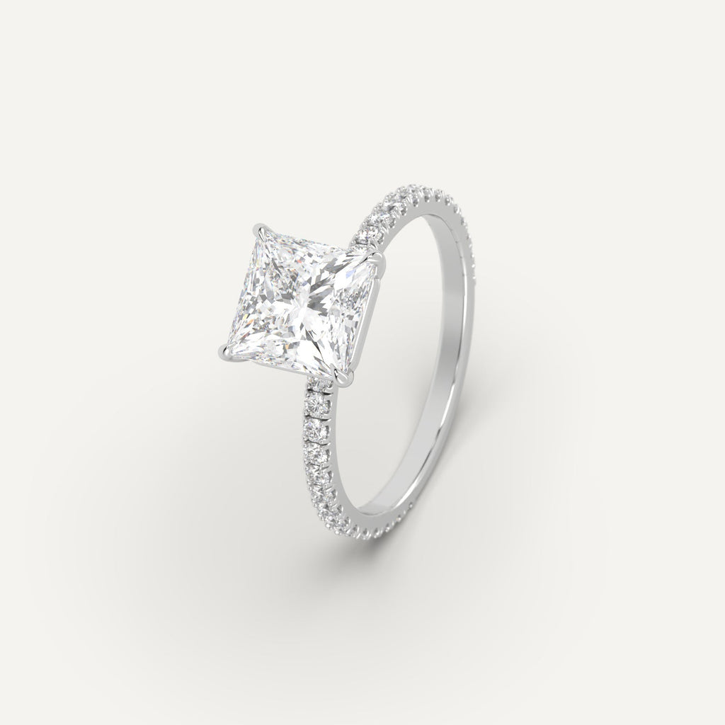 White Gold 2 Carat Engagement Ring Princess Cut Diamond