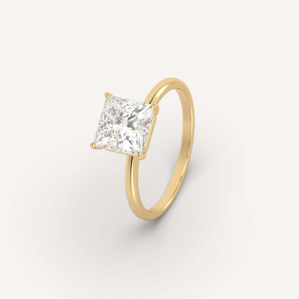Yellow Gold 2 Carat Engagement Ring Princess Cut Diamond