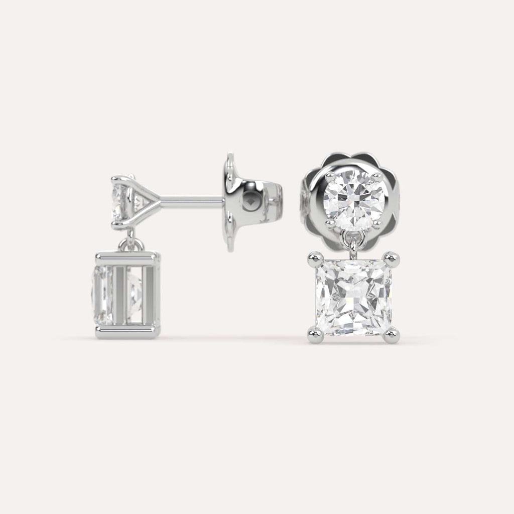 2 carat princess Diamond Dangle Drop Earrings in white Gold