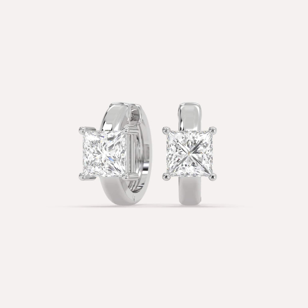 2 carat Princess Natural Diamond Hoop Earrings in White Gold