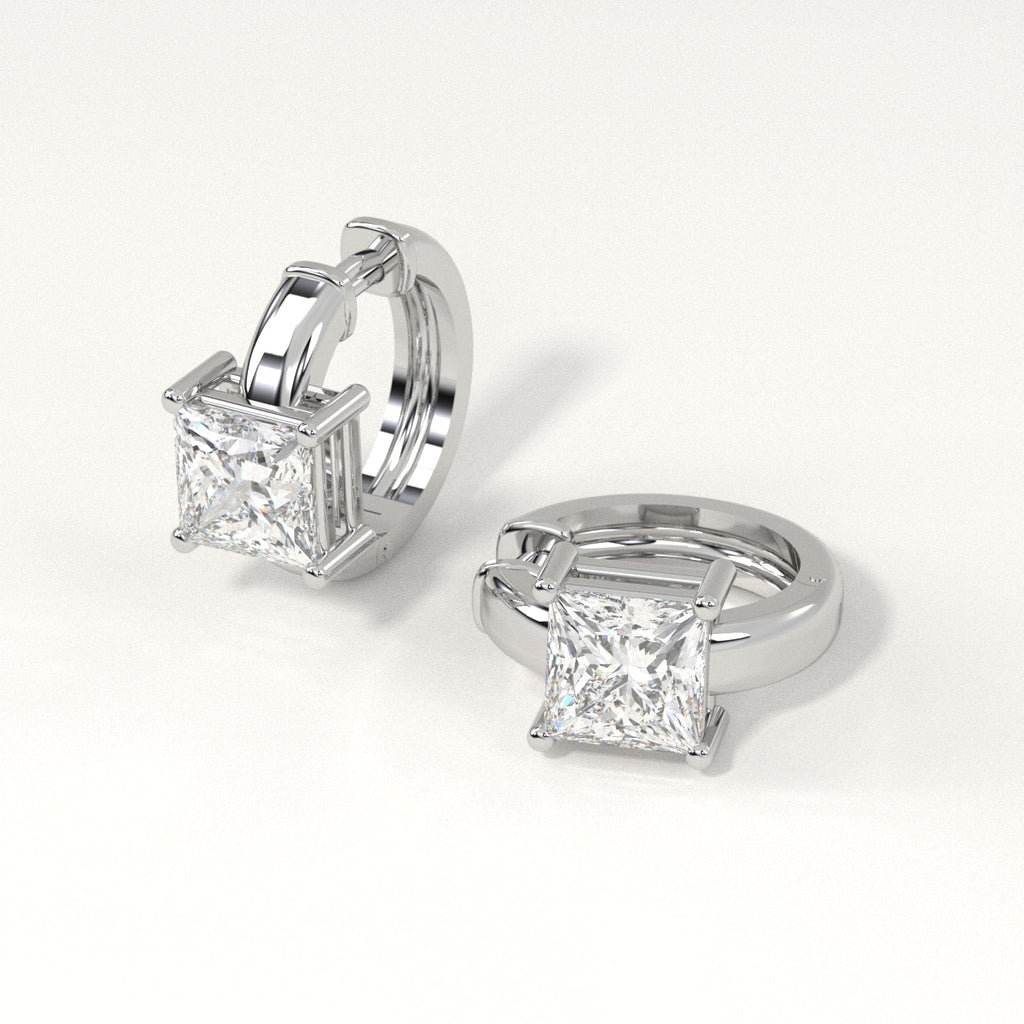 2 carat princess Diamond Huggie Hoop Earrings in white Gold