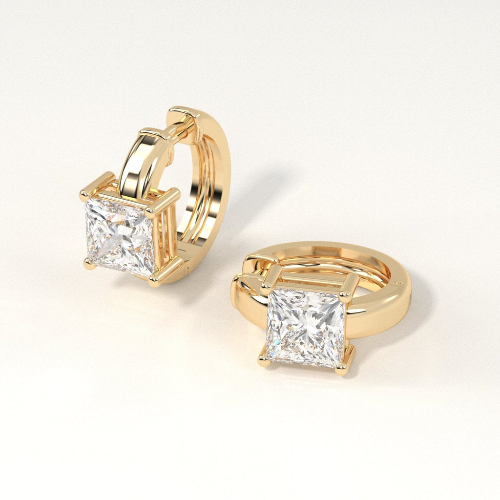 2 carat princess Diamond Huggie Hoop Earrings in yellow Gold
