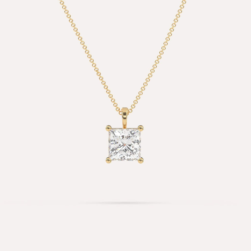 2 Carat Simple Solitaire Diamond Pendant Necklace In 14K Yellow Gold