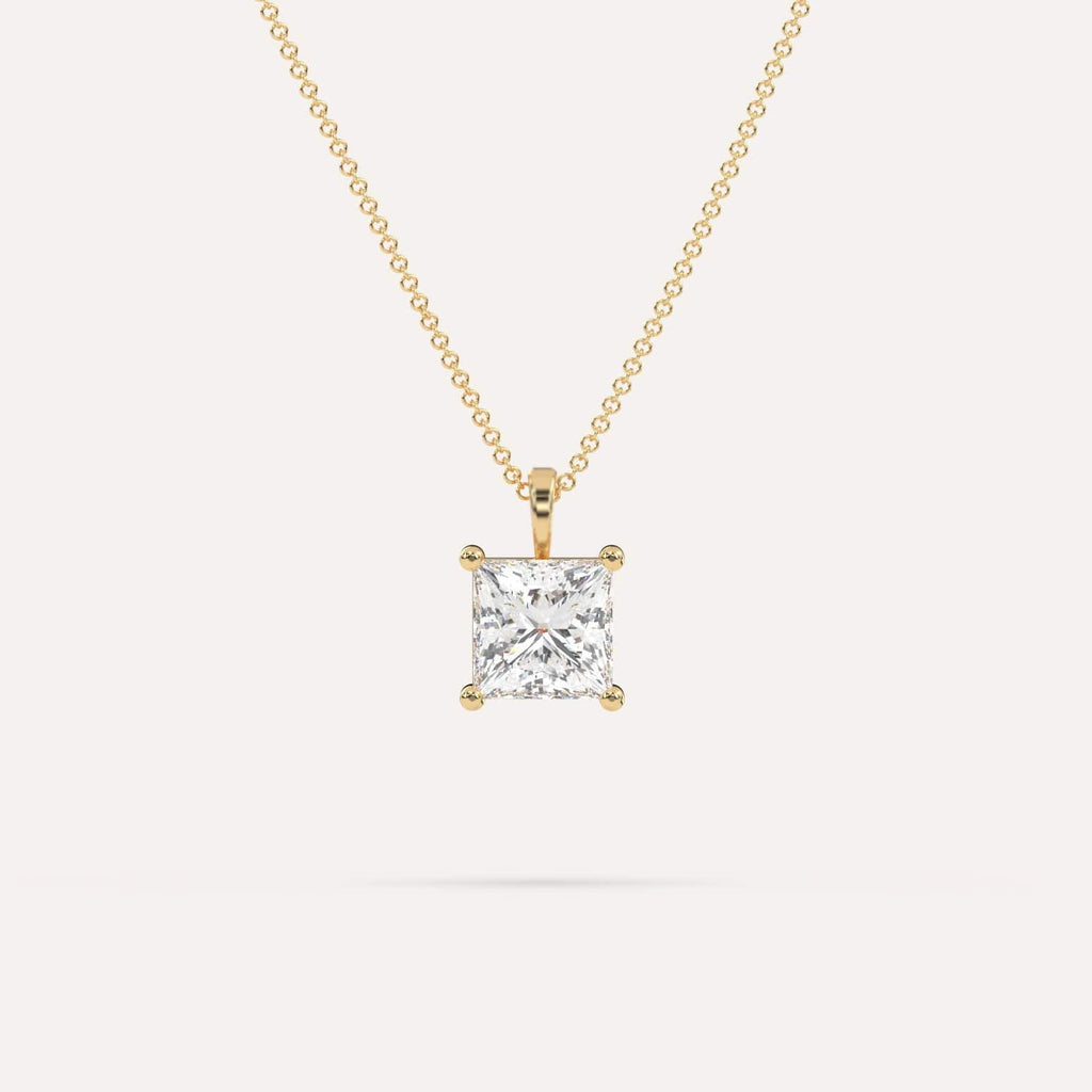 2 Carat Simple Solitaire Diamond Pendant Necklace In 14K Yellow Gold