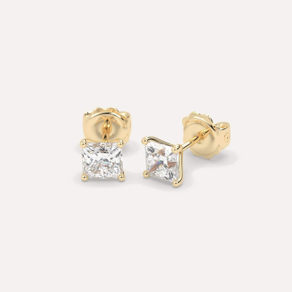 2 Carat Yellow Gold Diamond Stud Earrings For Women