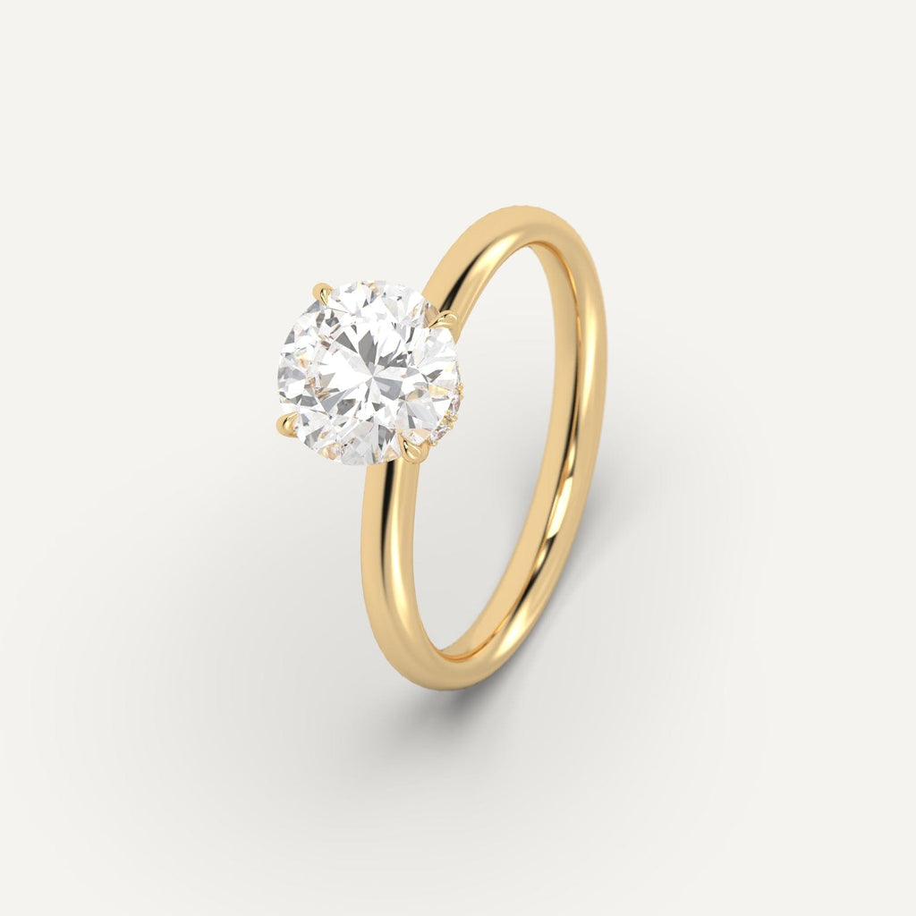 Yellow Gold 2 Carat Engagement Ring Round Cut Diamond