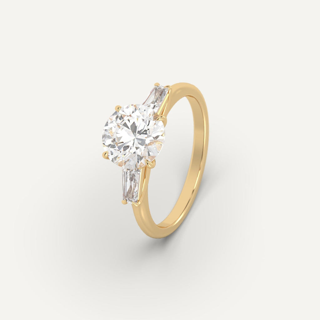 Yellow Gold 2 Carat Engagement Ring Round Cut Diamond