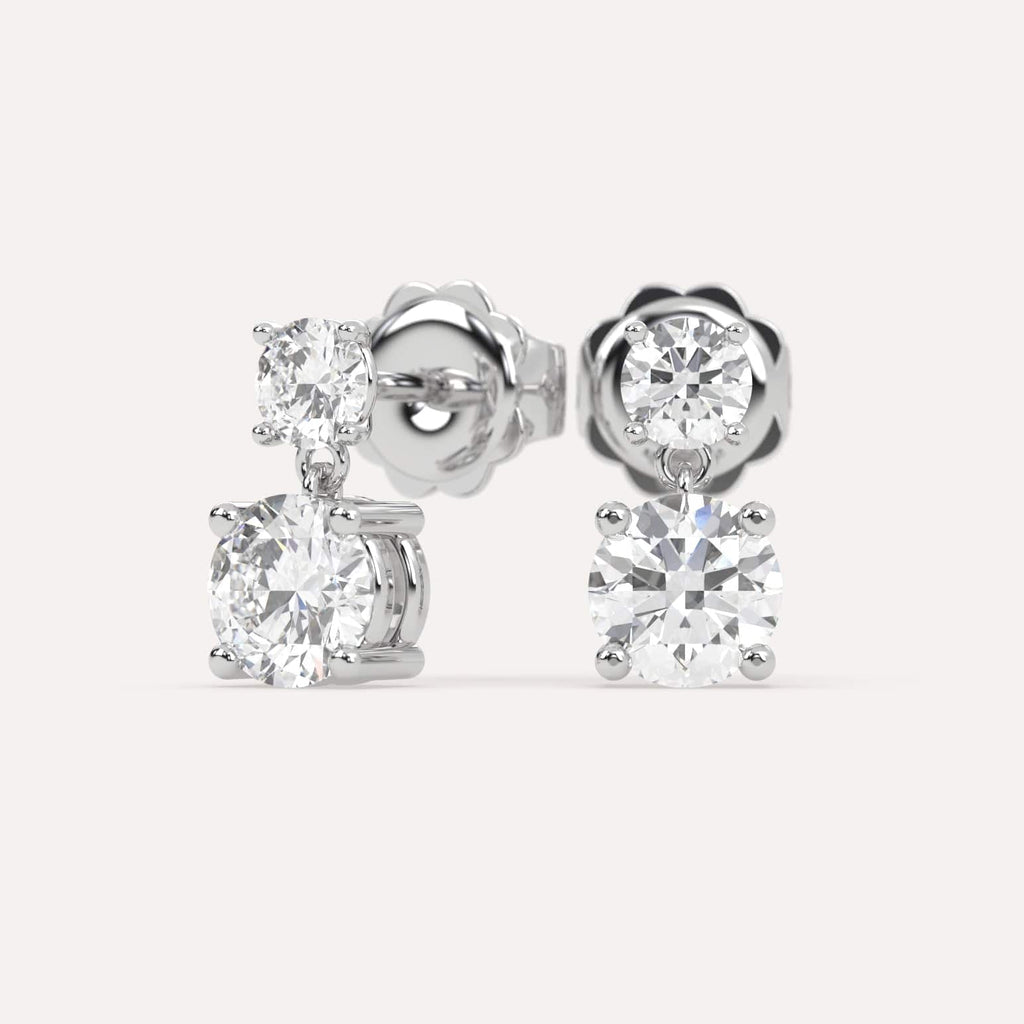 2 carat Round Natural Diamond Drop Earrings in White Gold