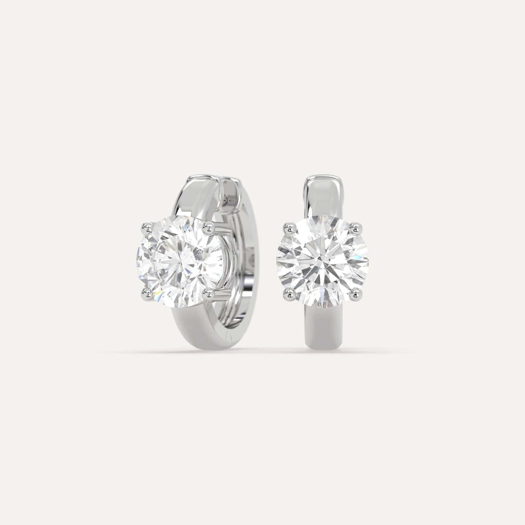 2 carat Round Natural Diamond Hoop Earrings in White Gold