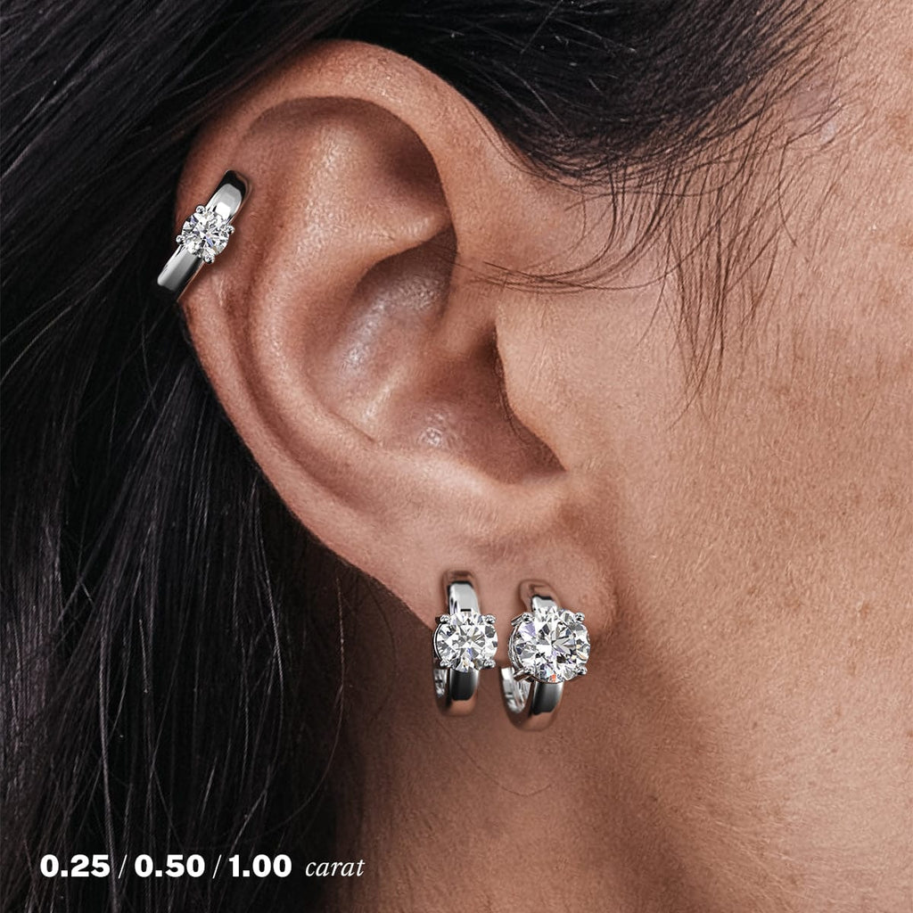 14K White Gold Round Diamond Hoop Earrings