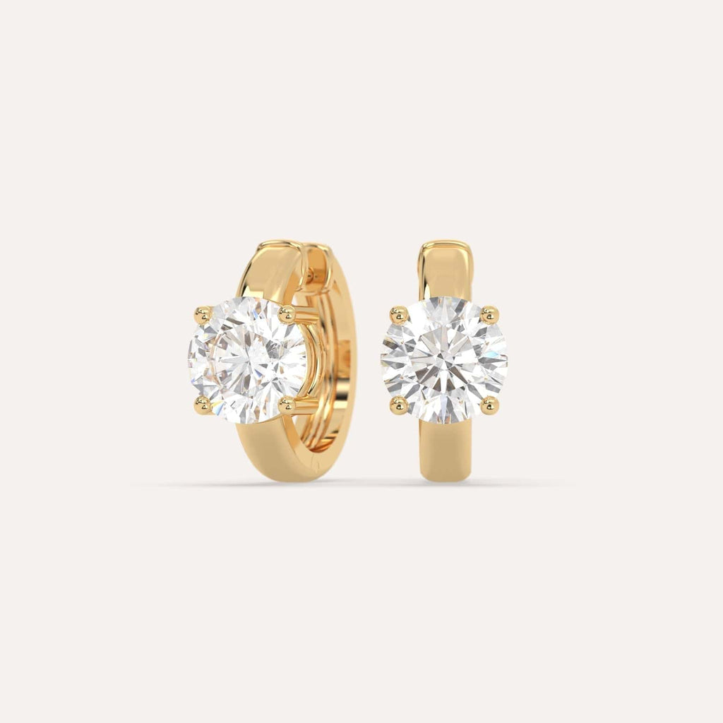 2 carat Round Natural Diamond Hoop Earrings in Yellow Gold