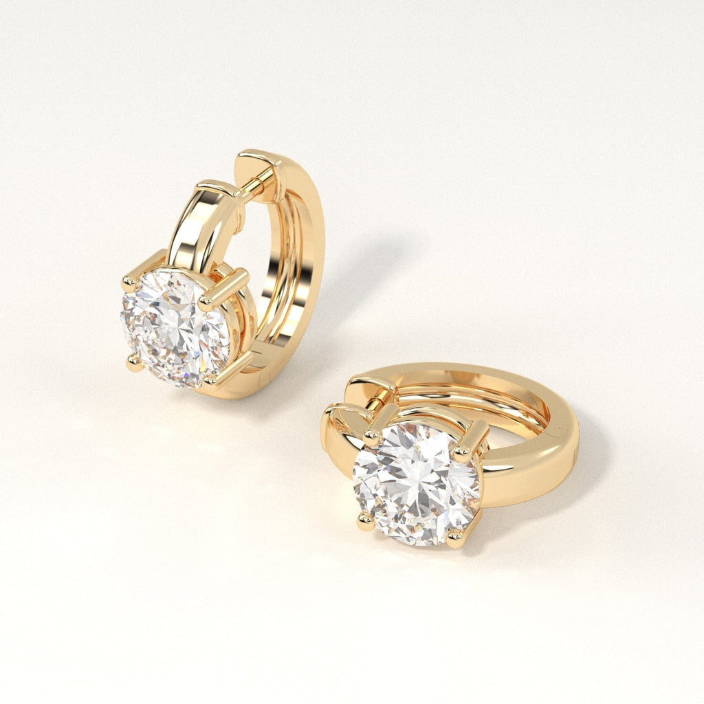 2 carat round Diamond Huggie Hoop Earrings in yellow Gold