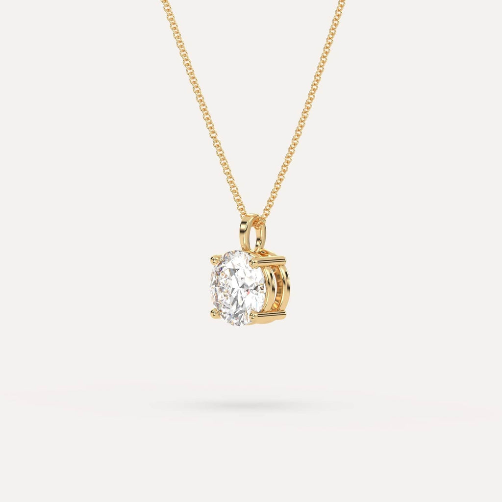 Yellow Gold Pendant Diamond Necklace With 2 Carat Round Diamond
