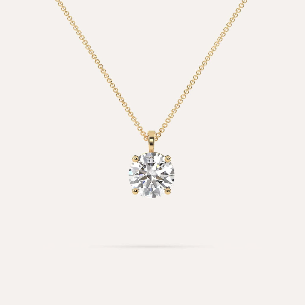 2 Carat Simple Solitaire Diamond Pendant Necklace In 14K Yellow Gold