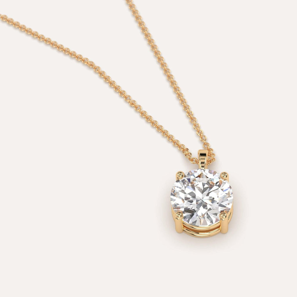 Simple Diamond Pendant Necklace With Round Lab Diamond In Yellow Gold