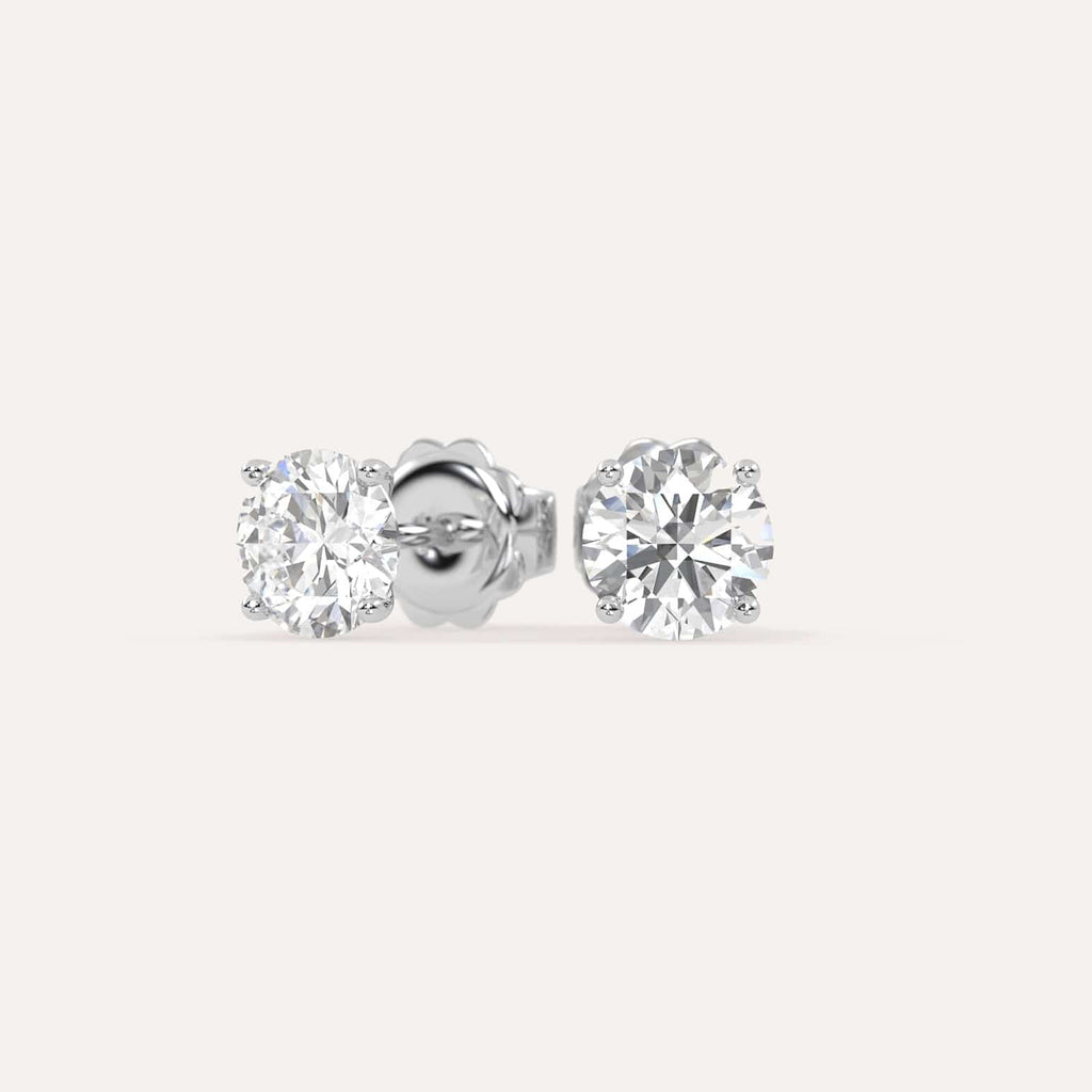 2 carat Round Diamond Stud Earrings, Natural Diamonds White Gold