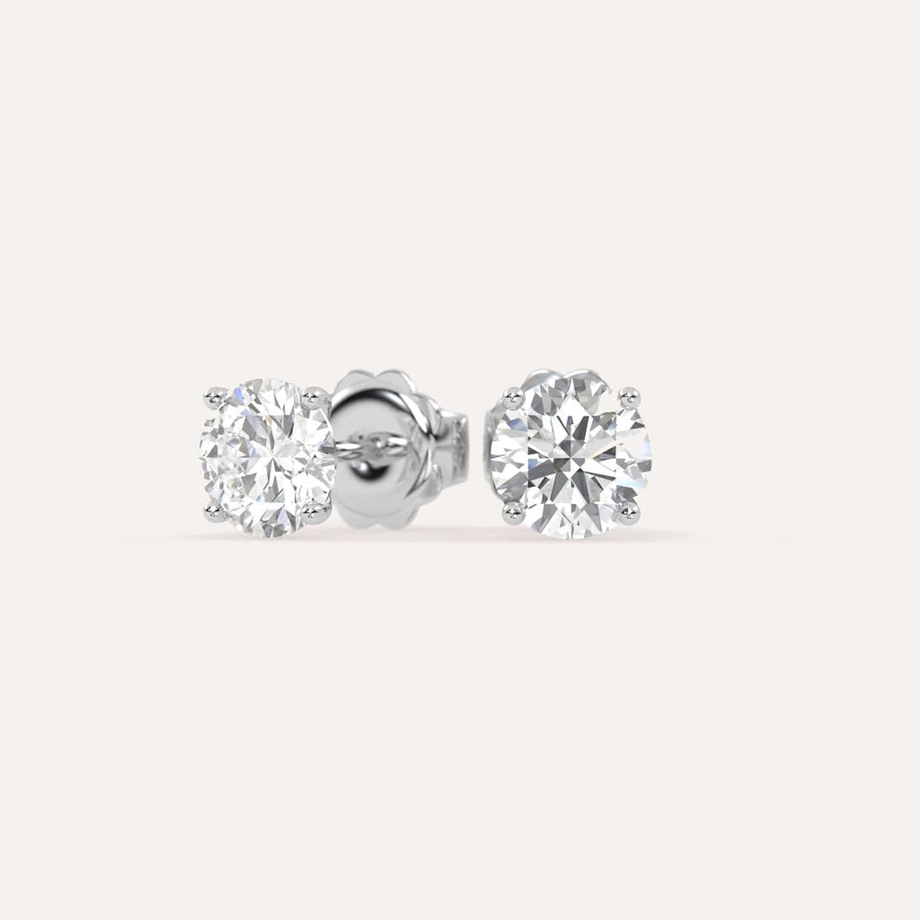 2 carat Round Diamond Stud Earrings, Lab Diamonds White Gold