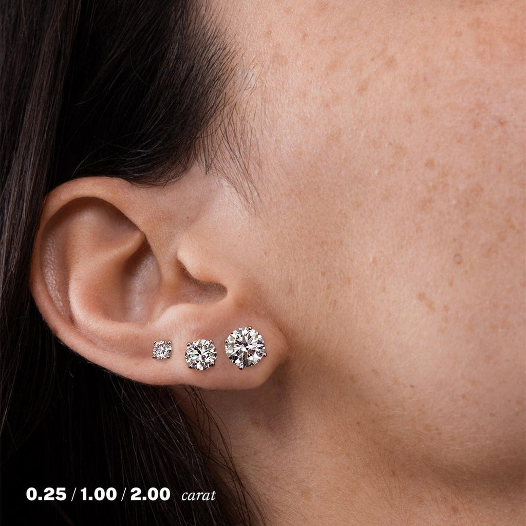 14K White Gold Round Diamond Stud Earrings